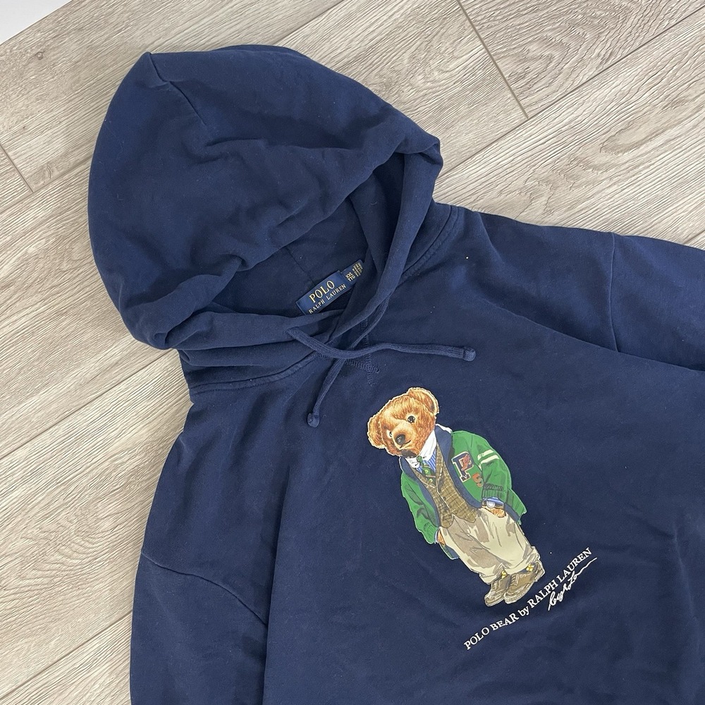 Polo Ralph Lauren Polo Bear Hoodie Shirt Mens 2XL Lightweight Graphic Navy Blue